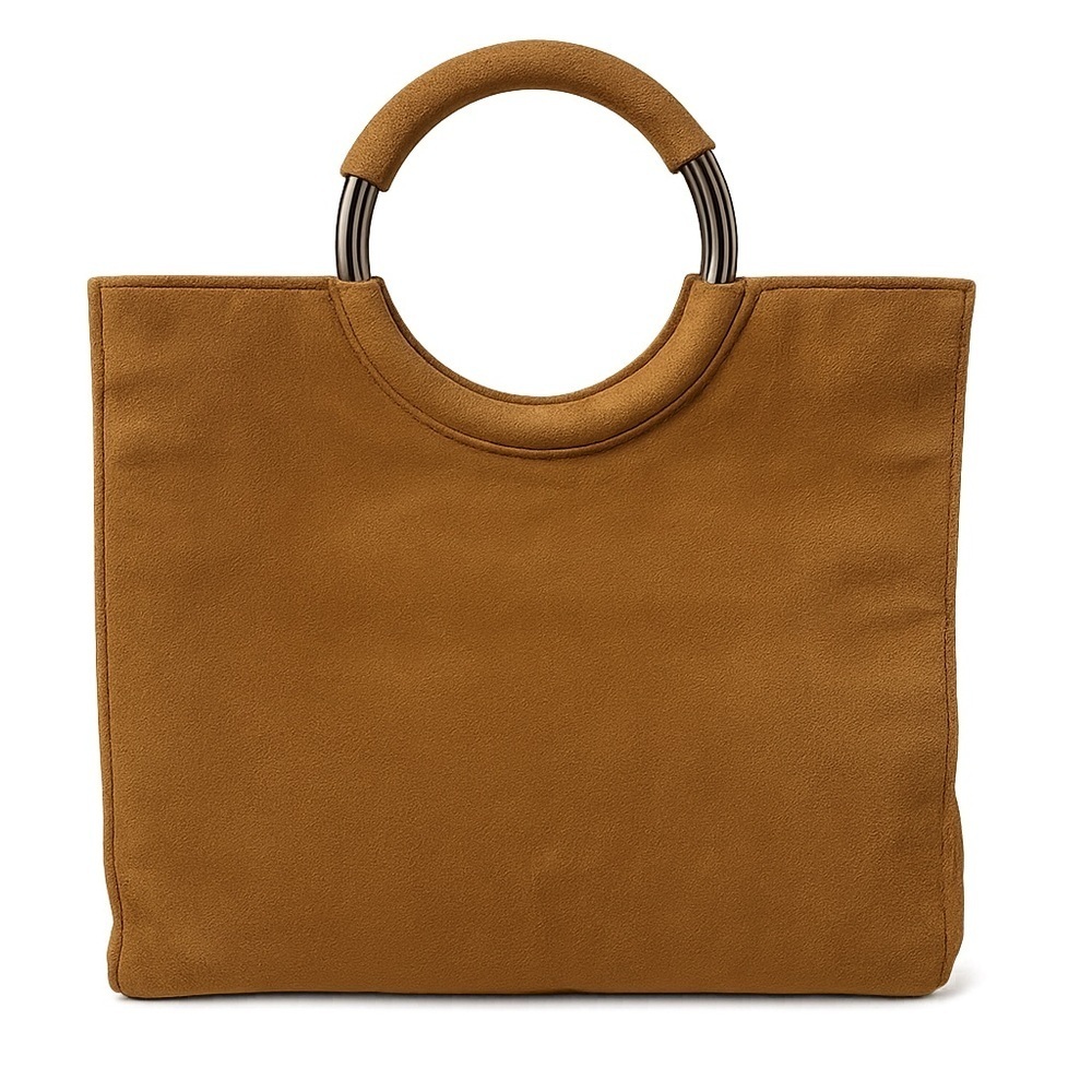 Vintage Nordstrom Faux Suede Circle Handle Clutch Purse Retro Lining